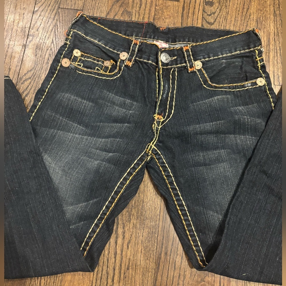 True Religion Billy Super T Dark Denim Jeans with Stitching size 34